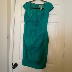 Lipsy green pencil dress with ruching - size 8